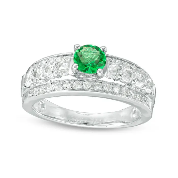 50mm LabCreated Emerald and White Sapphire Engagement Ring in Sterling Silver Goldia Rings 50mm LabCreated Emerald and White Sapphire Engagement Ring in Sterling Silver Goldia Rings
