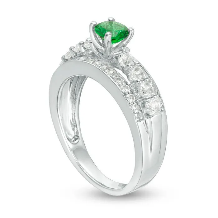 50mm LabCreated Emerald and White Sapphire Engagement Ring in Sterling Silver Goldia Rings 50mm LabCreated Emerald and White Sapphire Engagement Ring in Sterling Silver Goldia Rings