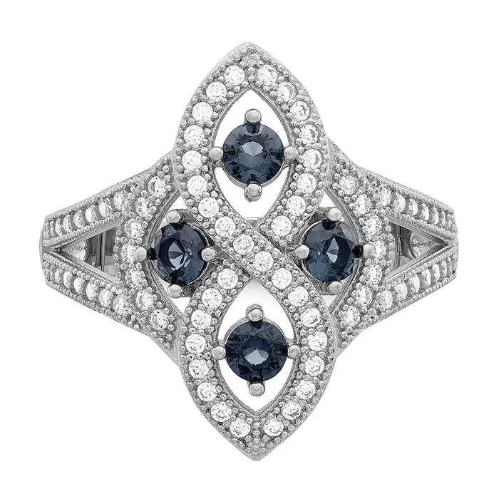 Brilliant Embers Sterling Silver Rhodiumplated 84 Stone Blue and White Micro Pav CZ Ring Goldia Rings