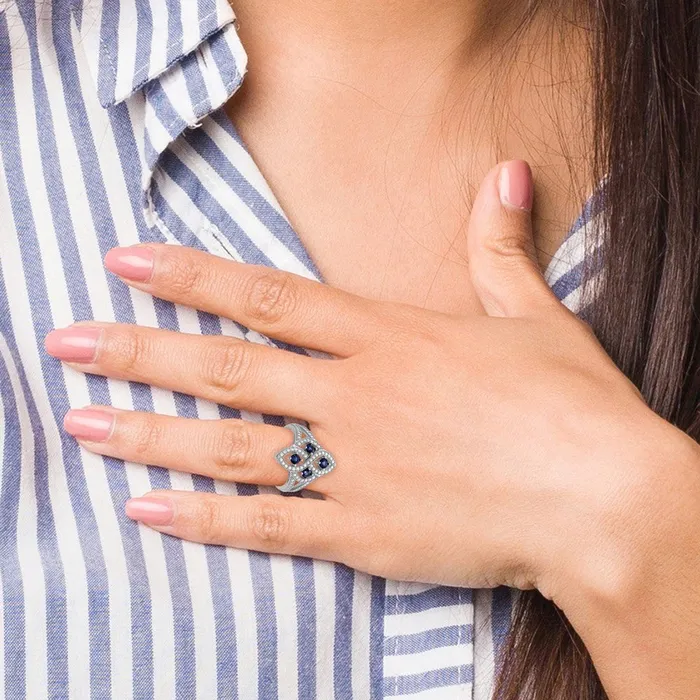 Brilliant Embers Sterling Silver Rhodiumplated 84 Stone Blue and White Micro Pav CZ Ring Goldia Rings
