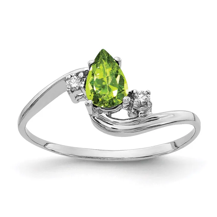 Goldia 14k White Gold 6x4mm Pear Peridot A Real Diamond ring Rings