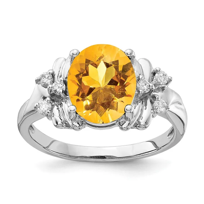 goldiaca 14k White Gold 10x8mm Oval Citrine AA Real Diamond ring Rings