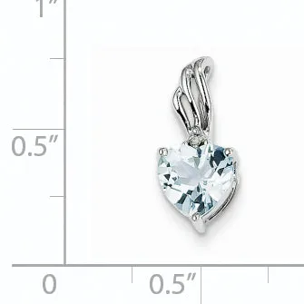 Goldiacom 14k White Gold Diamond and Blue Topaz Heart Pendant Necklaces