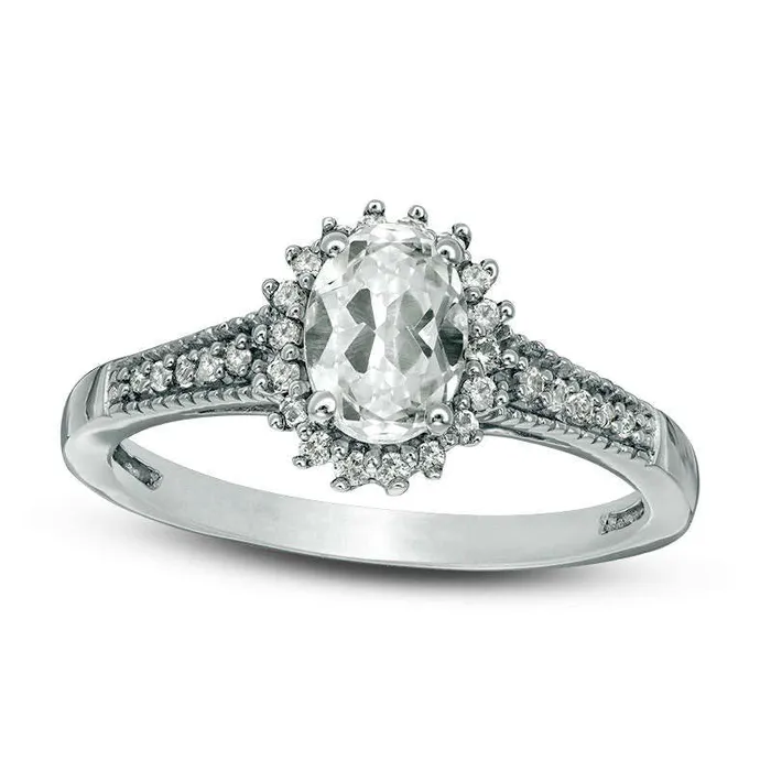 Goldia Rings Oval LabCreated White Sapphire Starburst Ring in Sterling Silver Goldia Rings Oval LabCreated White Sapphire Starburst Ring in Sterling Silver