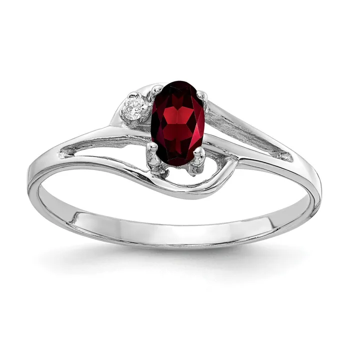 Goldia Rings Solid 14k White Gold 5x3mm Oval Simulated Garnet A CZ Ring