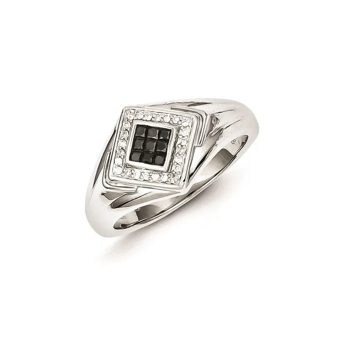 Goldia Rings Sterling Silver Black and White Diamond Mens Ring