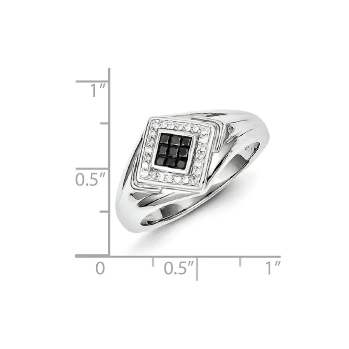 Goldia Rings Sterling Silver Black and White Diamond Mens Ring