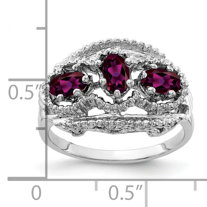 Goldia Solid 14k White Gold 5x3mm Oval Rhodolite Simulated Garnet Ring Rings