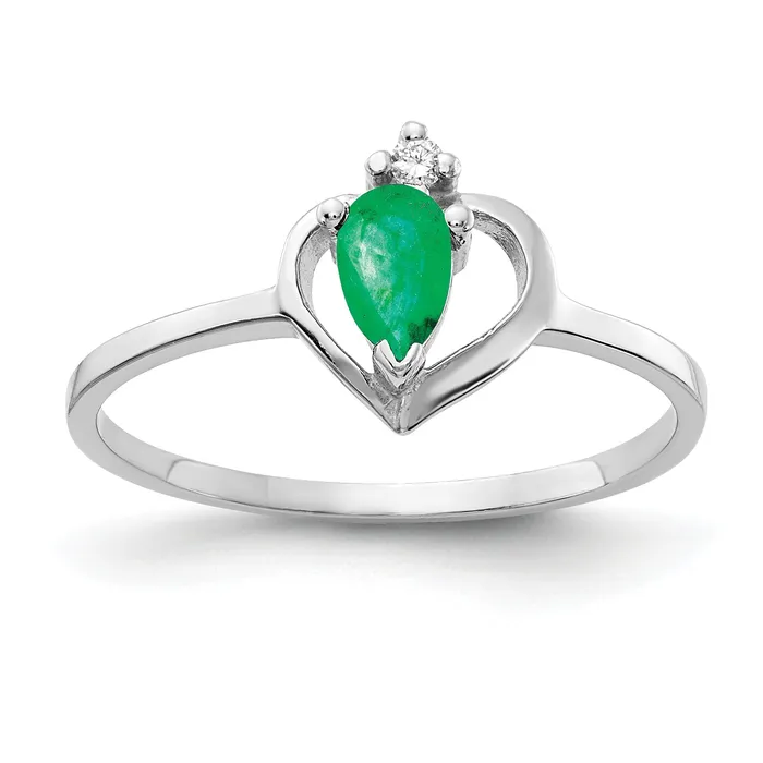 Goldia Solid 14k White Gold 5x3mm Pear Simulated Emerald AA CZ Ring Rings