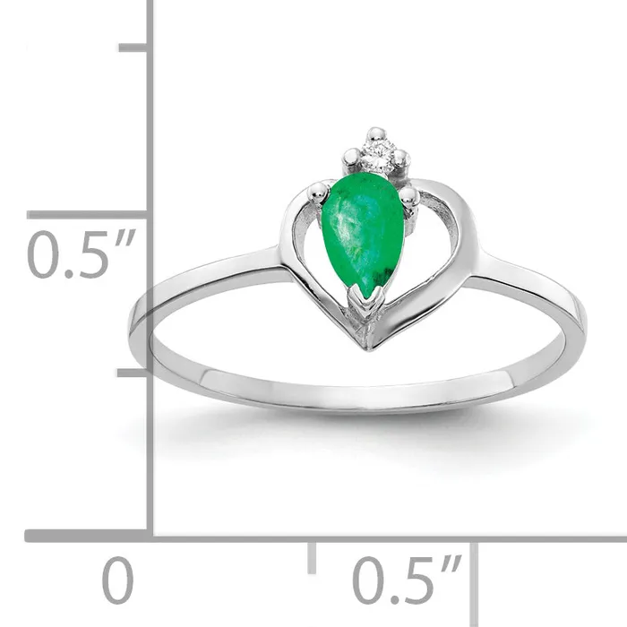 Goldia Solid 14k White Gold 5x3mm Pear Simulated Emerald AA CZ Ring Rings