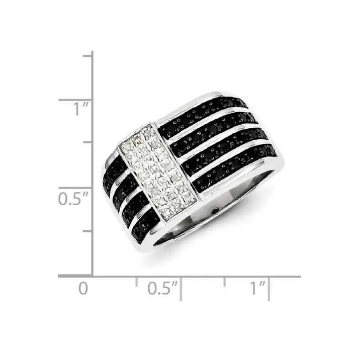 Goldia Sterling Silver Rhodium Plated Black and White Diamond Mens Ring Rings