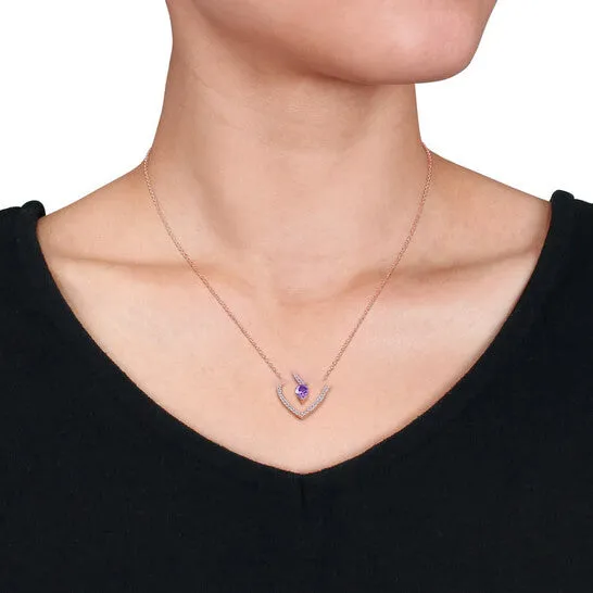 Original AMOUR 1 18 CT TGW Amethyst and White Topaz Open Heart Pendant with Chain In Rose Plated Sterling Silver JMS always Necklaces Original AMOUR 1 18 CT TGW Amethyst and White Topaz Open Heart Pendant with Chain In Rose Plated Sterling Silver JMS always Necklaces