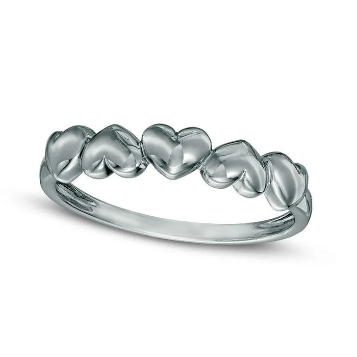 Puffed Alternating Hearts Ring in Solid 10K White Gold Goldia Rings