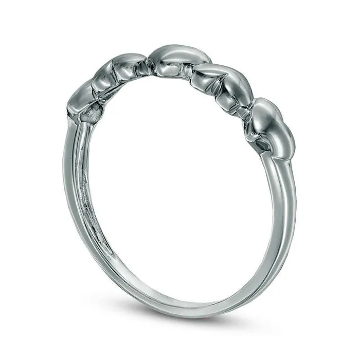 Puffed Alternating Hearts Ring in Solid 10K White Gold Goldia Rings Puffed Alternating Hearts Ring in Solid 10K White Gold Goldia Rings