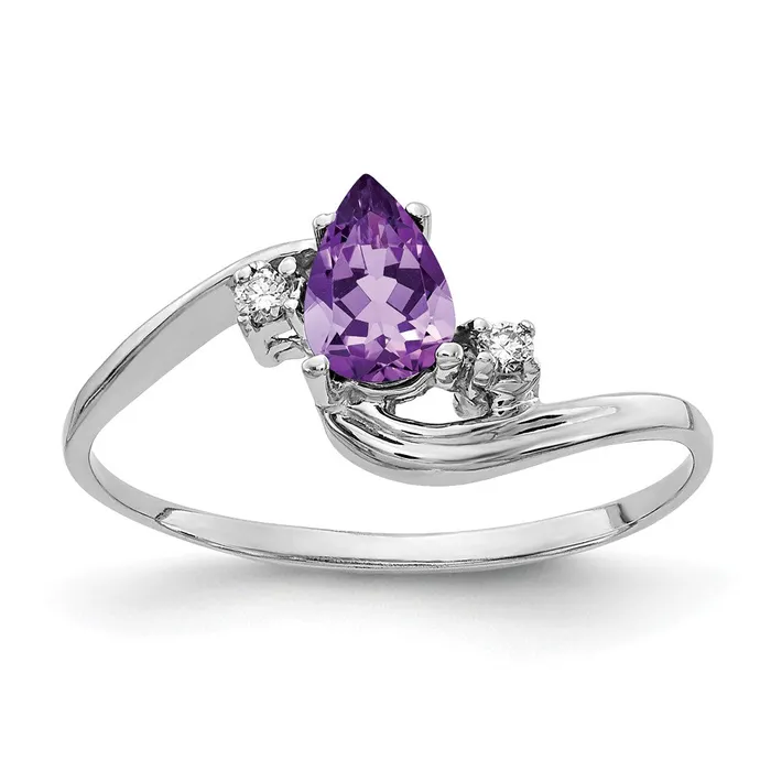 Rings Goldiacom 14k White Gold 6x4mm Pear Amethyst Checker VS Real Diamond ring Rings Goldiacom 14k White Gold 6x4mm Pear Amethyst Checker VS Real Diamond ring