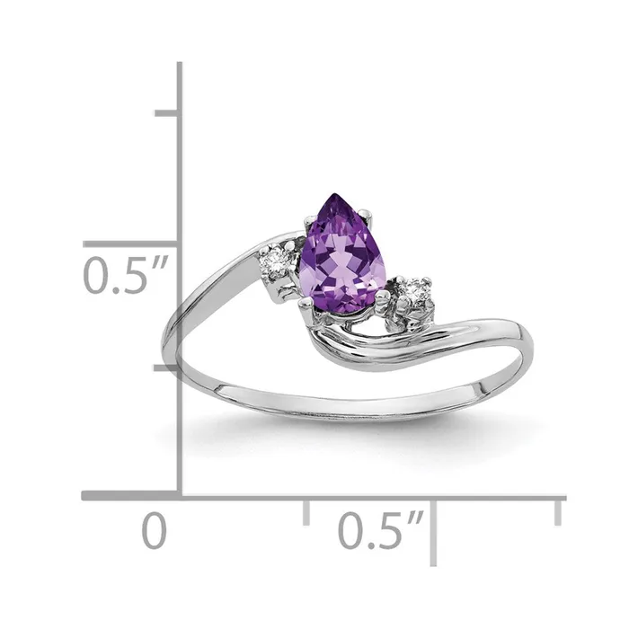 Rings Goldiacom 14k White Gold 6x4mm Pear Amethyst Checker VS Real Diamond ring