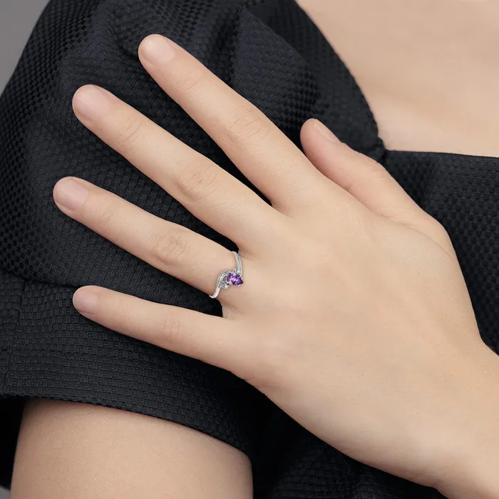 Rings Goldiacom 14k White Gold 6x4mm Pear Amethyst Checker VS Real Diamond ring