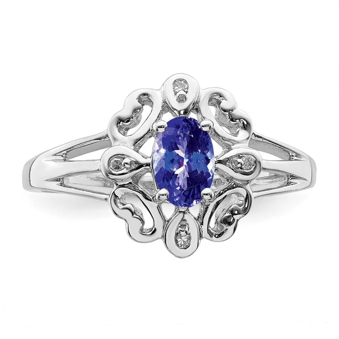 Rings Sterling Silver Rhodium Plated Diamond u0026 Tanzanite Oval Ring Goldia