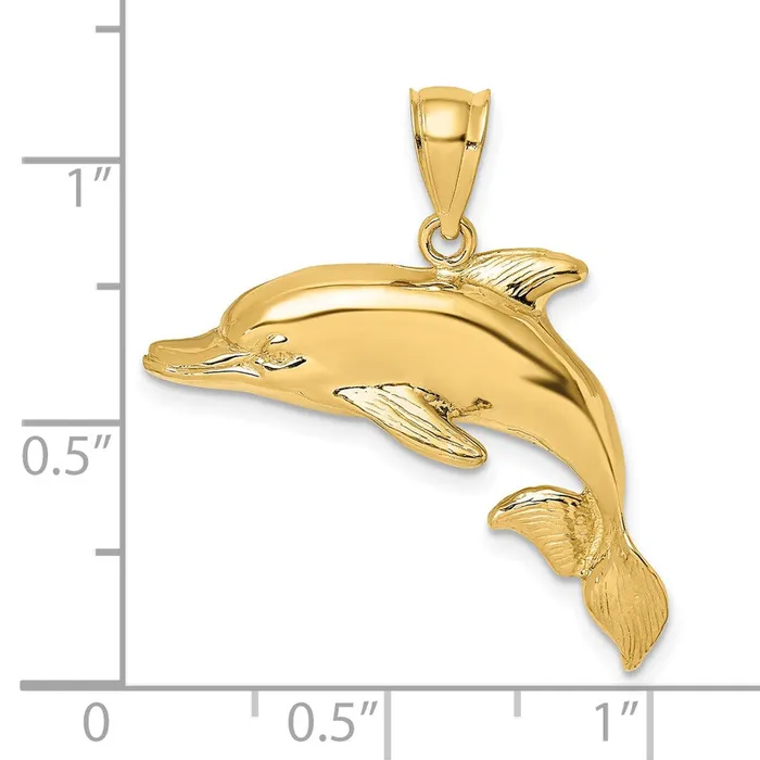 TreasureFineJewelers Charm Necklaces 14K 2D Polished Engraved Dolphin Charm