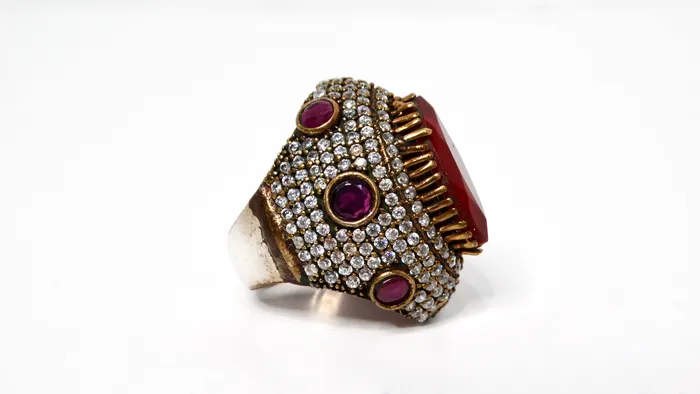 Rings Vintage Sterling Silver Costume Ruby Rhinestone Statement Cocktail Ring Vintage by Misty