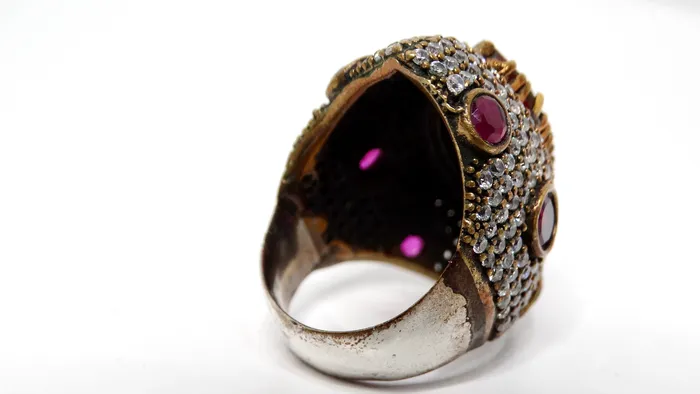 Rings Vintage Sterling Silver Costume Ruby Rhinestone Statement Cocktail Ring Vintage by Misty