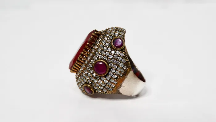 Rings Vintage Sterling Silver Costume Ruby Rhinestone Statement Cocktail Ring Vintage by Misty