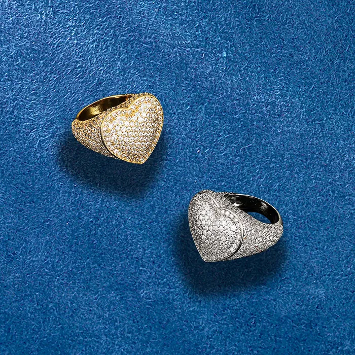 IceZeusShop Rings 18K Gold Plated Iced Out Heart Shaped Ring IceZeusShop Rings 18K Gold Plated Iced Out Heart Shaped Ring
