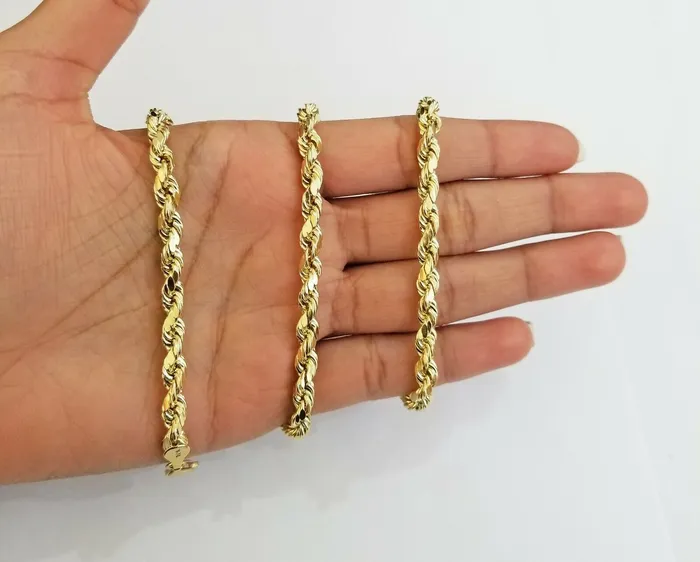 Necklaces 10k REAL Gold Rope Chain 6mm 20 Yellow gold Necklace Men women diamond cut globalwatches10