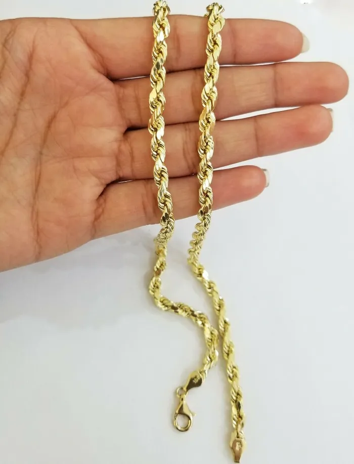 Necklaces 10k REAL Gold Rope Chain 6mm 20 Yellow gold Necklace Men women diamond cut globalwatches10