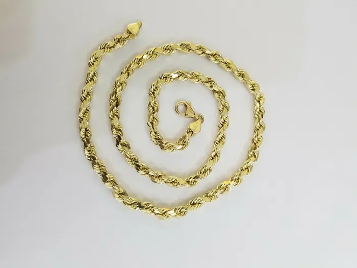 Necklaces 10k REAL Gold Rope Chain 6mm 20 Yellow gold Necklace Men women diamond cut globalwatches10