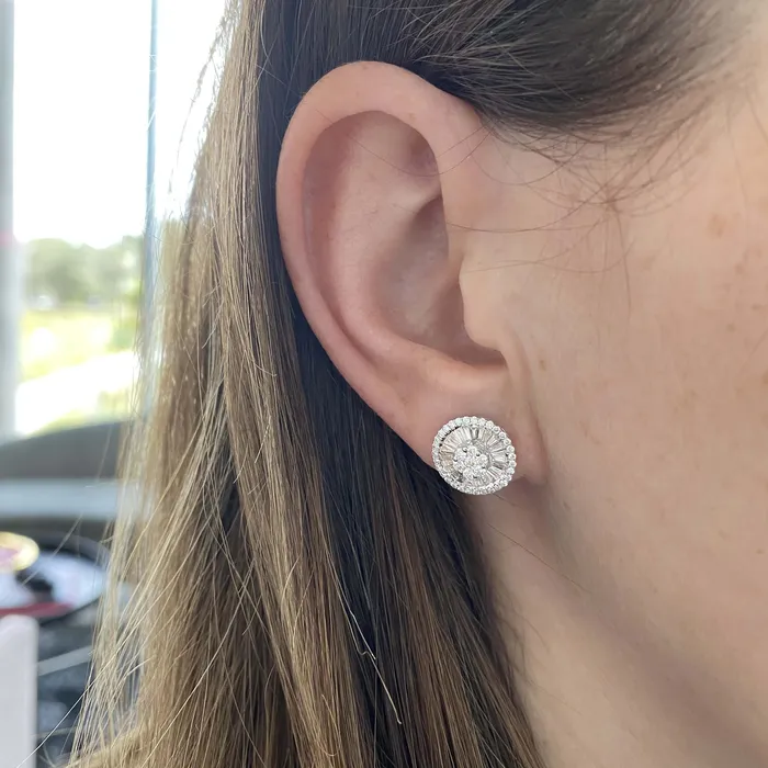 Earrings Alev Collection Round Diamond and Baguette Earrings