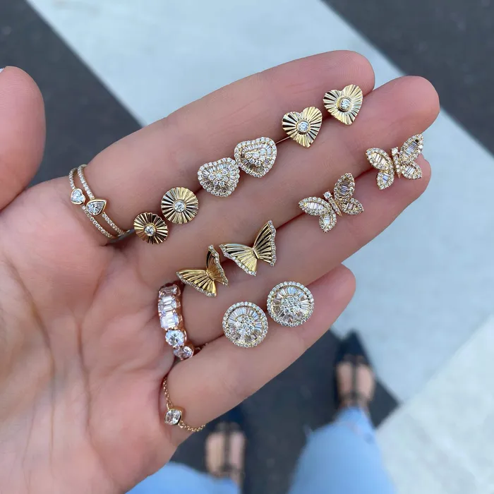 Earrings Alev Collection Round Diamond and Baguette Earrings