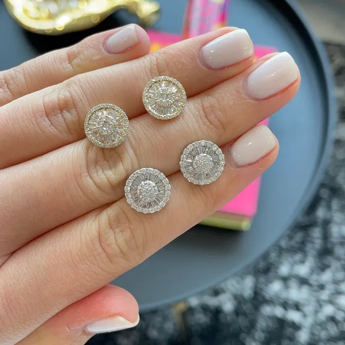 Earrings Alev Collection Round Diamond and Baguette Earrings