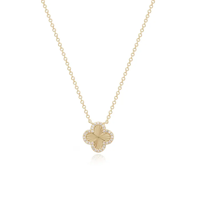 Fluted Pave Outline Clover Necklace Alev Collection Necklaces