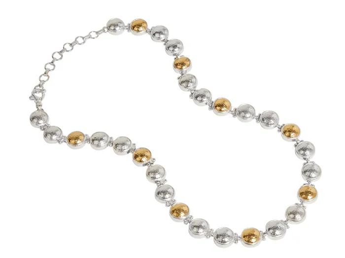 GG SILVER CLS Necklaces GURHAN Amulet Sterling Silver All Around Short Necklace 10mm Round Domed Links Gold Accents GG SILVER CLS Necklaces GURHAN Amulet Sterling Silver All Around Short Necklace 10mm Round Domed Links Gold Accents