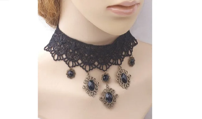 Necklaces sparklingselections Boho Black Gothic Lace Choker Tassel Pendant Choker Necklace Necklaces sparklingselections Boho Black Gothic Lace Choker Tassel Pendant Choker Necklace