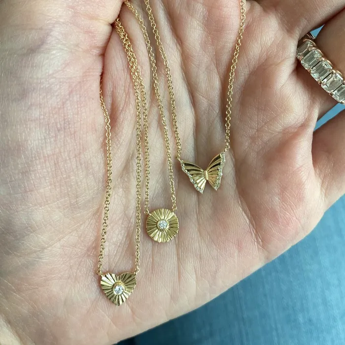 Necklaces Striped Round Center Diamond Necklace Alev Collection