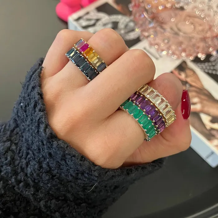 Rainbow Emerald Cut Eternity Ring Alev Jewelry Rings