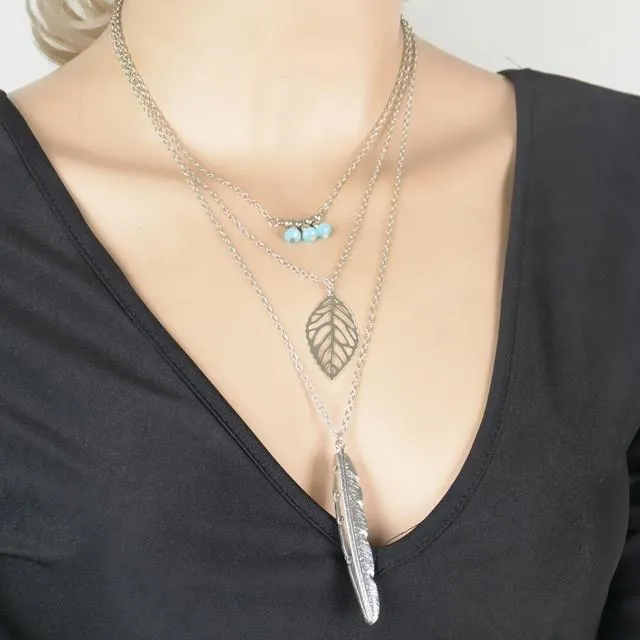 sparklingselections 3 Layer Leaf Long Chain Pendant Necklaces for Women Necklaces sparklingselections 3 Layer Leaf Long Chain Pendant Necklaces for Women Necklaces