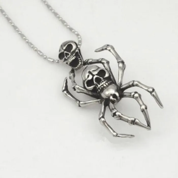 sparklingselections Necklaces Titanium Stainless Steel Spider Body Skeleton Head Unisex Pendant Necklace sparklingselections Necklaces Titanium Stainless Steel Spider Body Skeleton Head Unisex Pendant Necklace