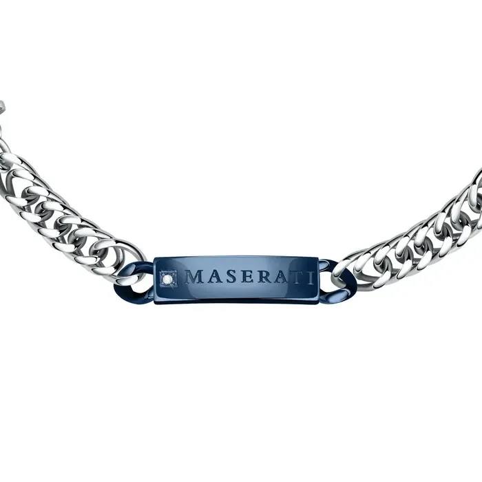 Maserati Bracelets Maserati Diamonds Mens Bracelet Steel with Diamond and Blue PVD Coating 22 cm