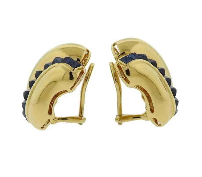 Seaman Schepps Earrings Seaman Schepps Sugarloaf Sapphire Gold Earrings