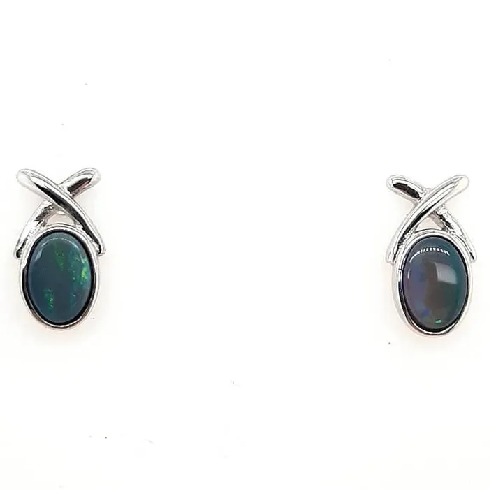 Australian Opal Cutters Australian Black Opal 076 Carats Earrings Set in 925 Sterling Silver Earrings