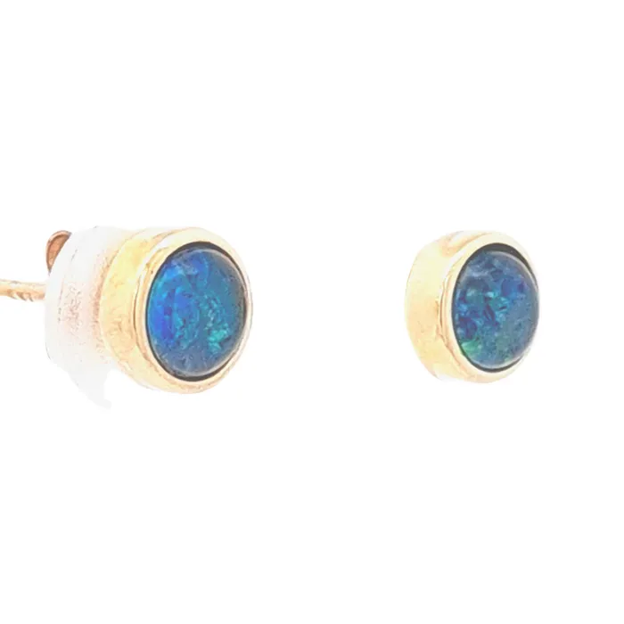 Australian Opal Cutters Australian Triplet Opal Earrings Set in 9K Yellow Gold Earrings Australian Opal Cutters Australian Triplet Opal Earrings Set in 9K Yellow Gold Earrings