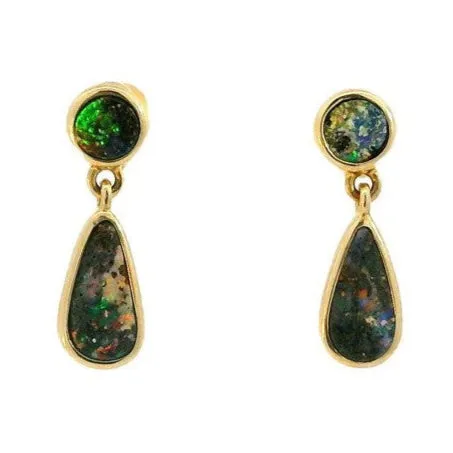 Australian Opal Cutters Earrings Australian Opal Boulder Earrings set in 14K Yellow Gold Australian Opal Cutters Earrings Australian Opal Boulder Earrings set in 14K Yellow Gold