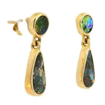 Australian Opal Cutters Earrings Australian Opal Boulder Earrings set in 14K Yellow Gold
