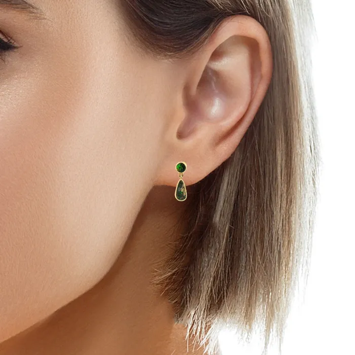 Australian Opal Cutters Earrings Australian Opal Boulder Earrings set in 14K Yellow Gold