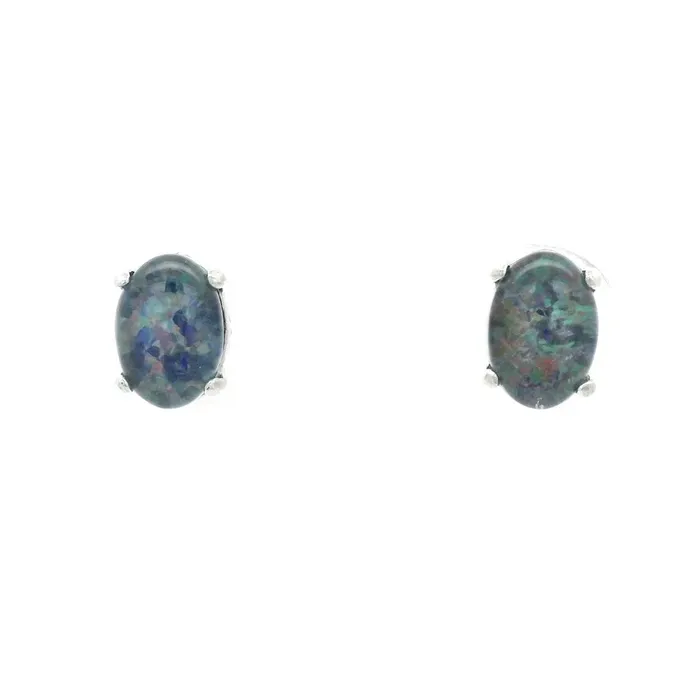 Australian Opal Cutters Earrings Australian Triplet Opal 7x5mm Earrings Set in Stainless Steel Australian Opal Cutters Earrings Australian Triplet Opal 7x5mm Earrings Set in Stainless Steel
