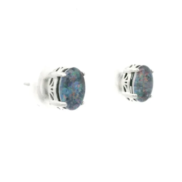 Australian Opal Cutters Earrings Australian Triplet Opal 7x5mm Earrings Set in Stainless Steel Australian Opal Cutters Earrings Australian Triplet Opal 7x5mm Earrings Set in Stainless Steel