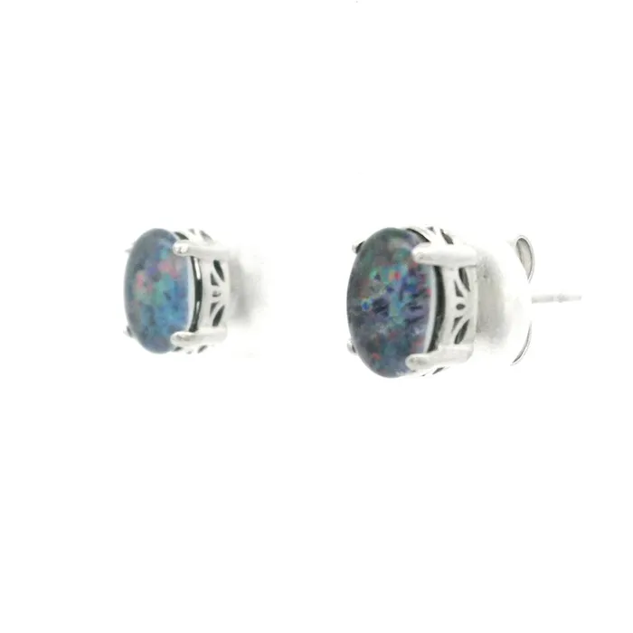 Australian Opal Cutters Earrings Australian Triplet Opal 7x5mm Earrings Set in Stainless Steel Australian Opal Cutters Earrings Australian Triplet Opal 7x5mm Earrings Set in Stainless Steel